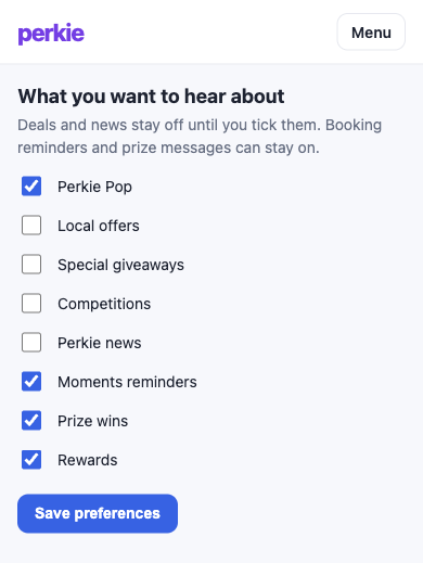 Notification topics, with Perkie Pop ticked