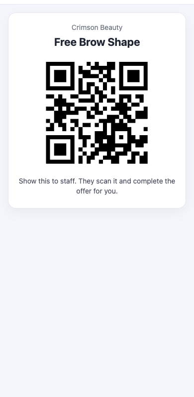 The offer screen members show to staff